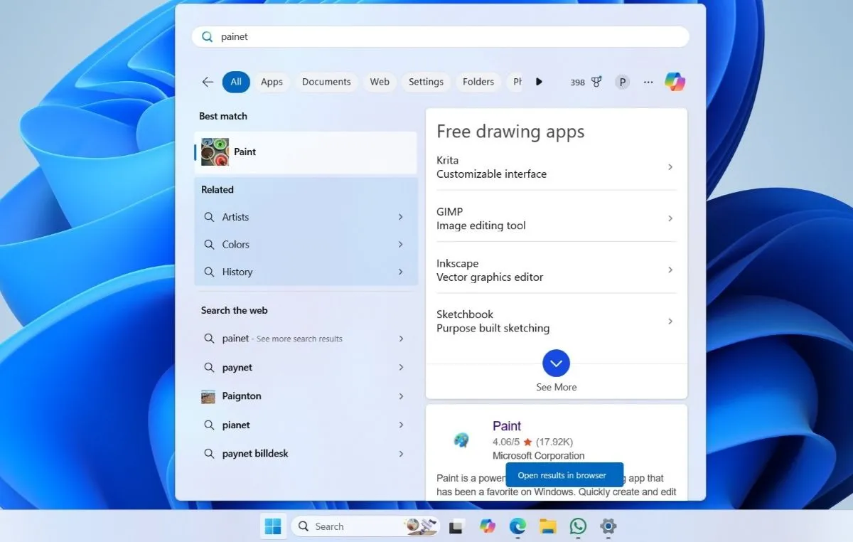 Thanh tìm kiếm Windows 11 hiển thị kết quả web và các gợi ý không mong muốn