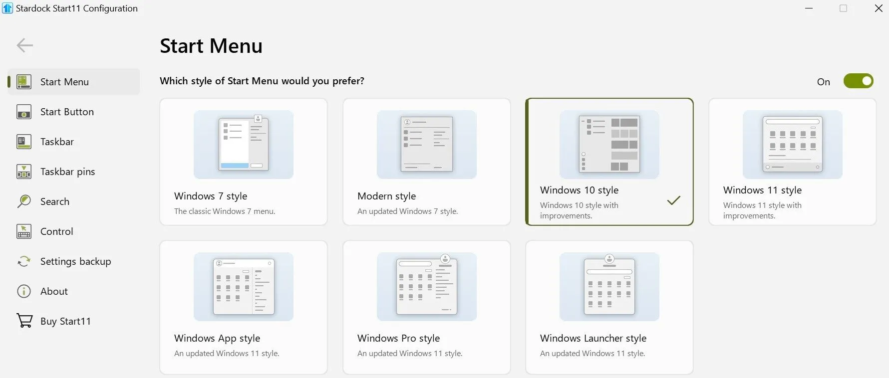 Thay đổi kiểu Menu Start thành kiểu Windows 10