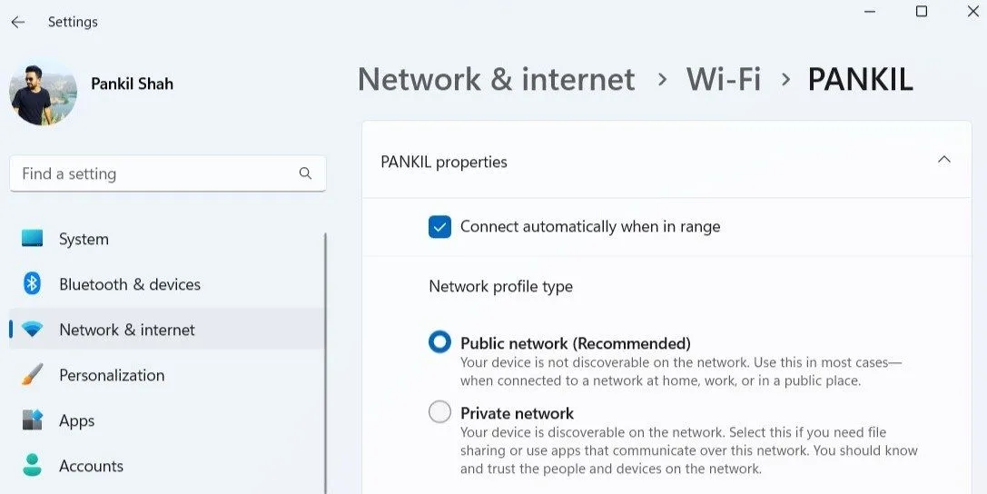 Thay đổi loại hồ sơ mạng Wi-Fi từ Cài đặt Windows