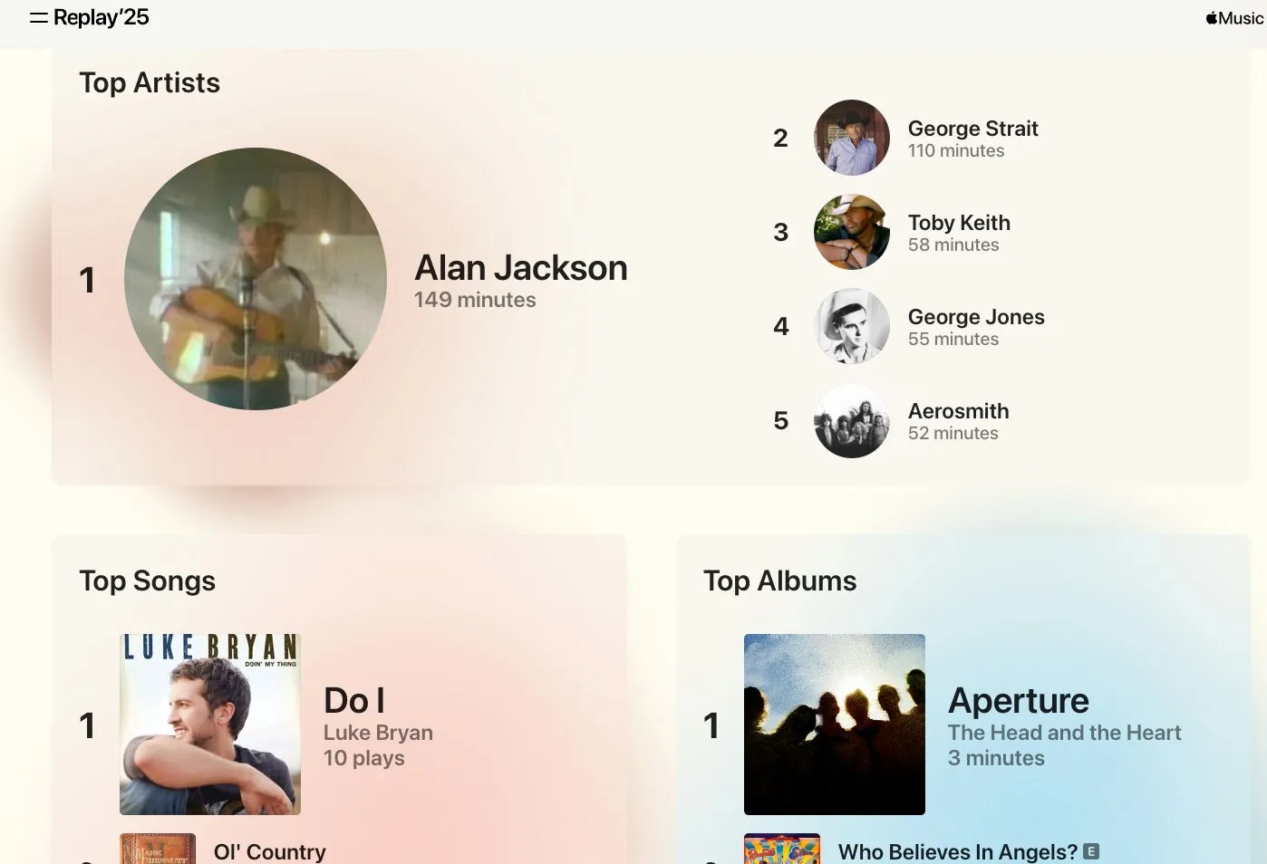 Thẻ danh sách phát Replay hàng tháng trên ứng dụng Apple Music.