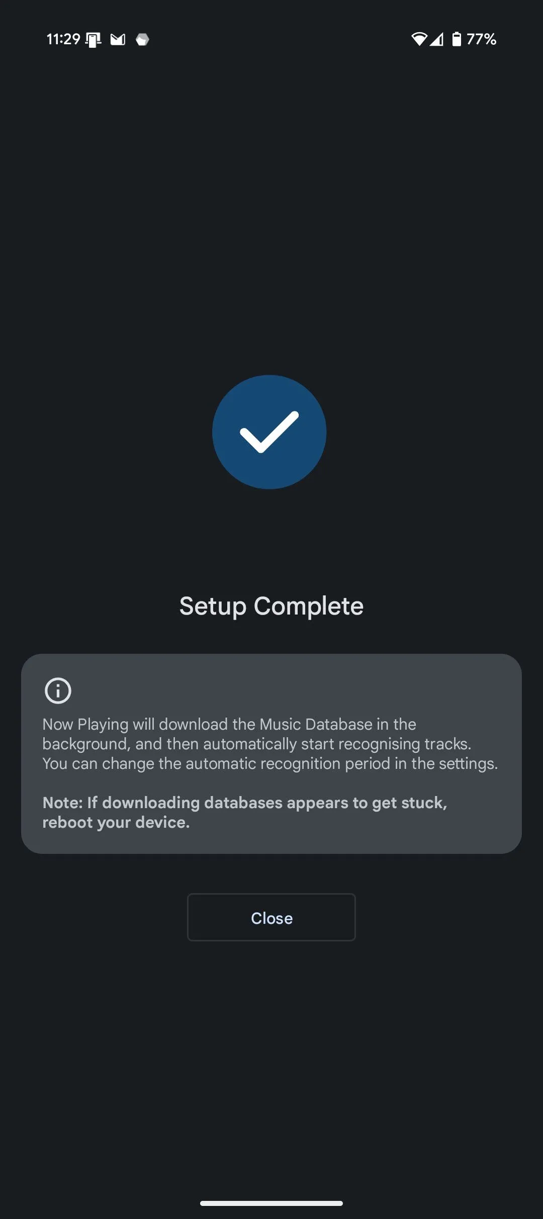 Thiết lập ban đầu ứng dụng Ambient Music Mod, yêu cầu cấp quyền truy cập.