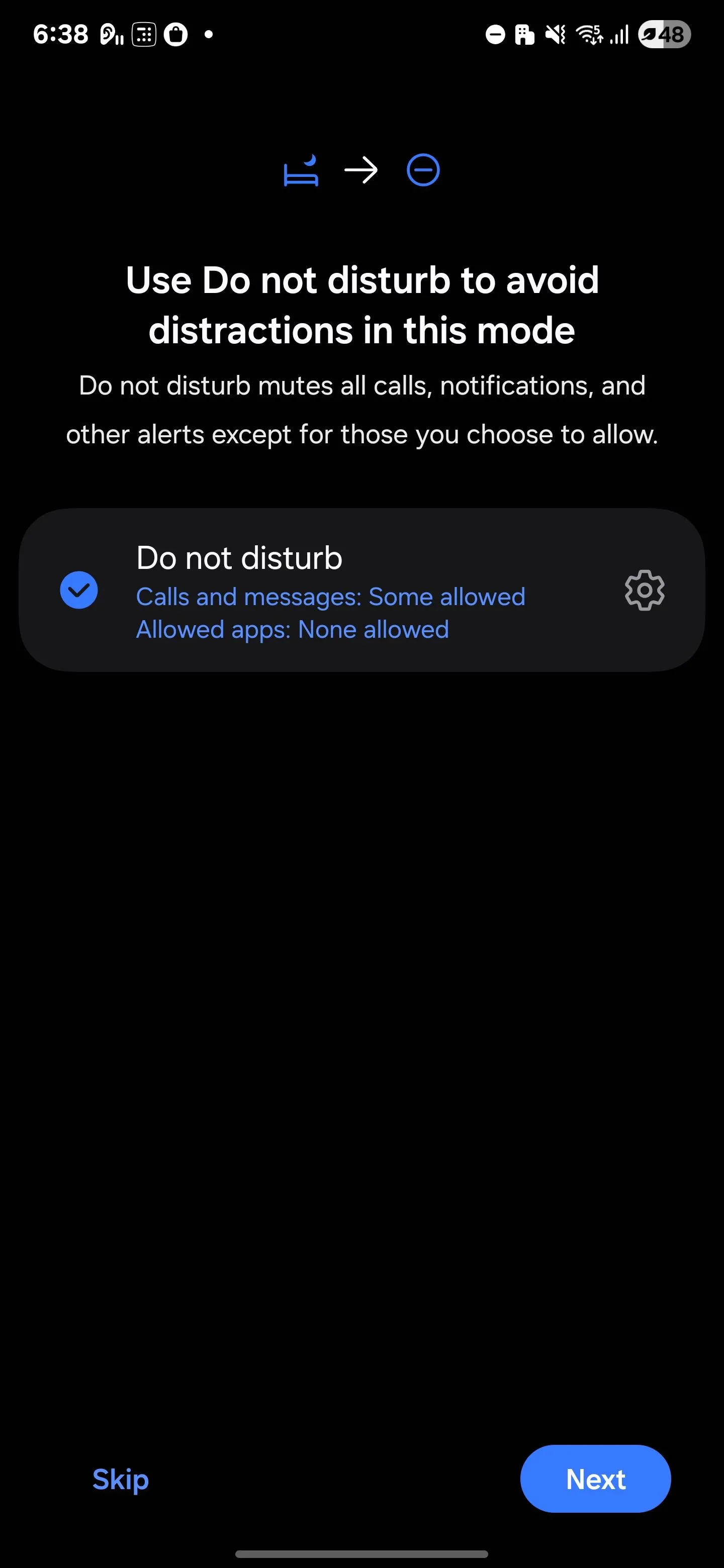 Thiết lập chế độ Không làm phiền (Do not Disturb) tích hợp trong Chế độ Giờ đi ngủ của Digital Wellbeing Samsung.