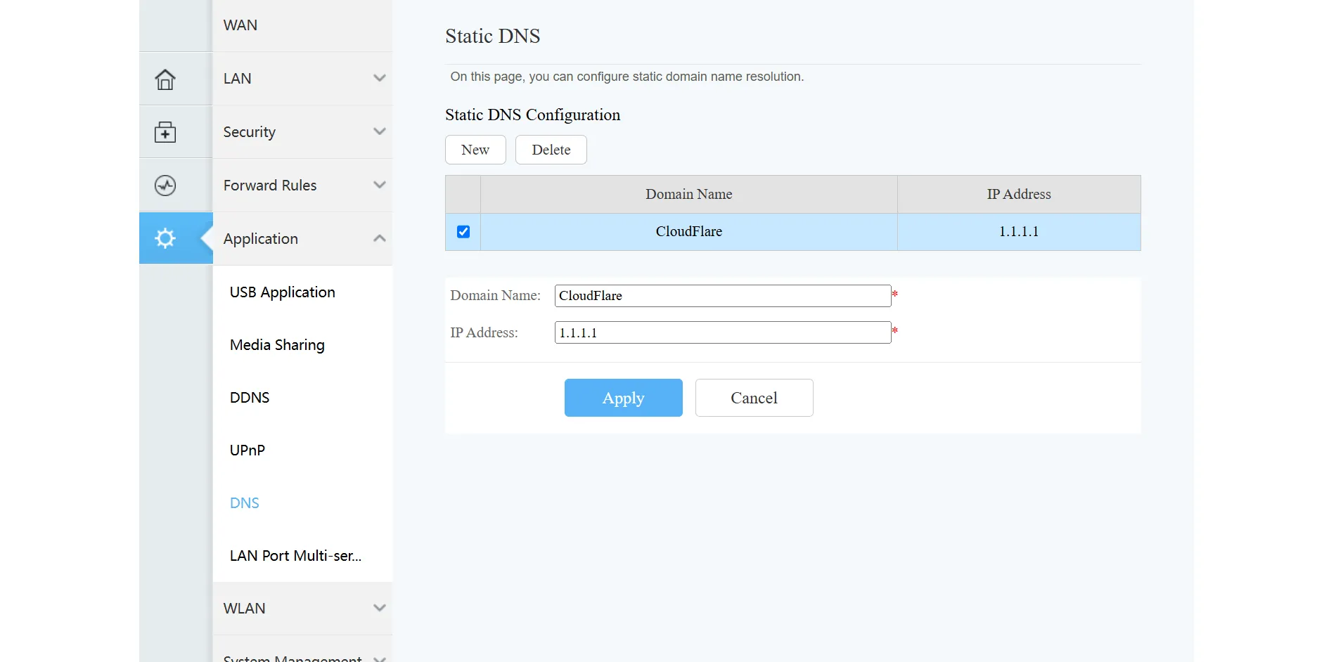 Thiết lập DNS Cloudflare trên giao diện cài đặt router