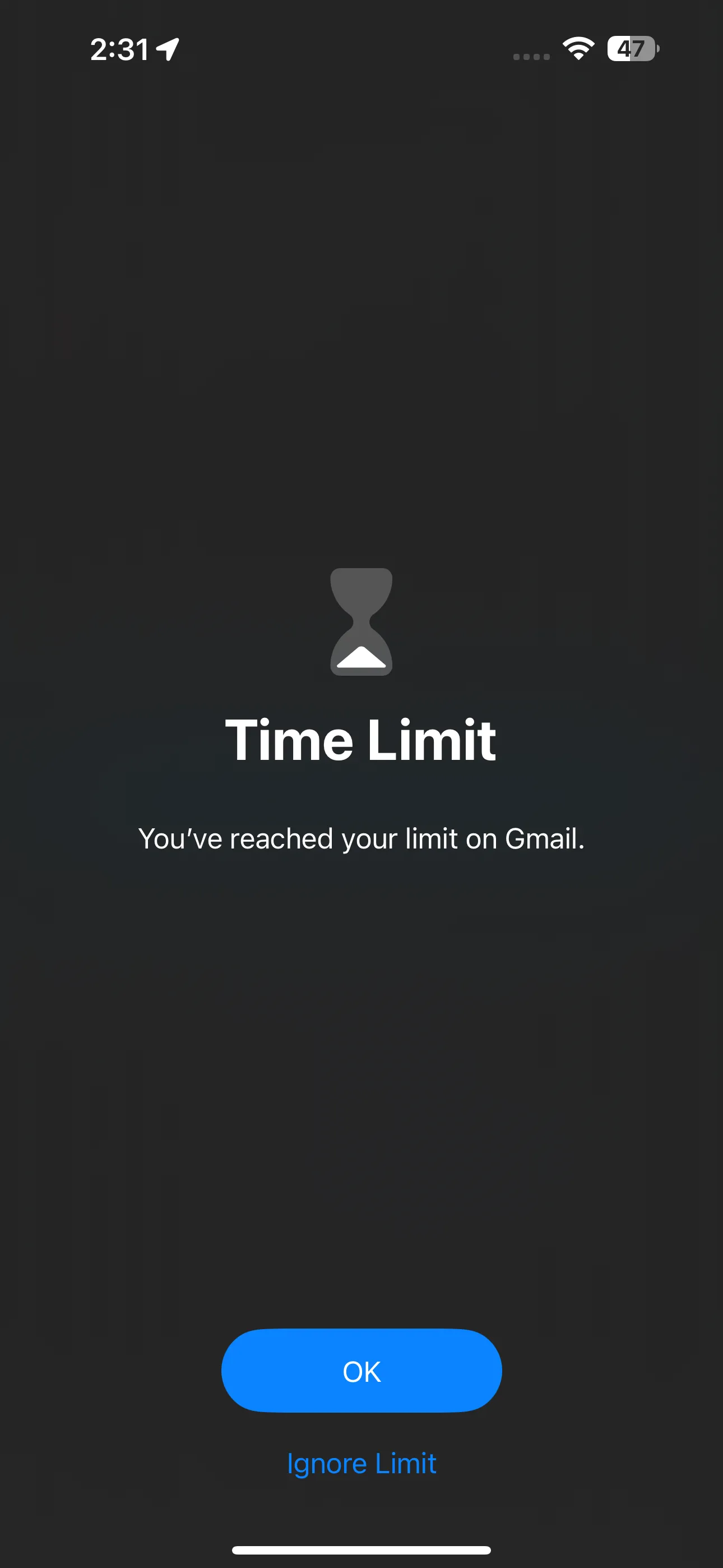 Thông báo Bạn đã đạt giới hạn trên ứng dụng Gmail hiển thị trên iPhone