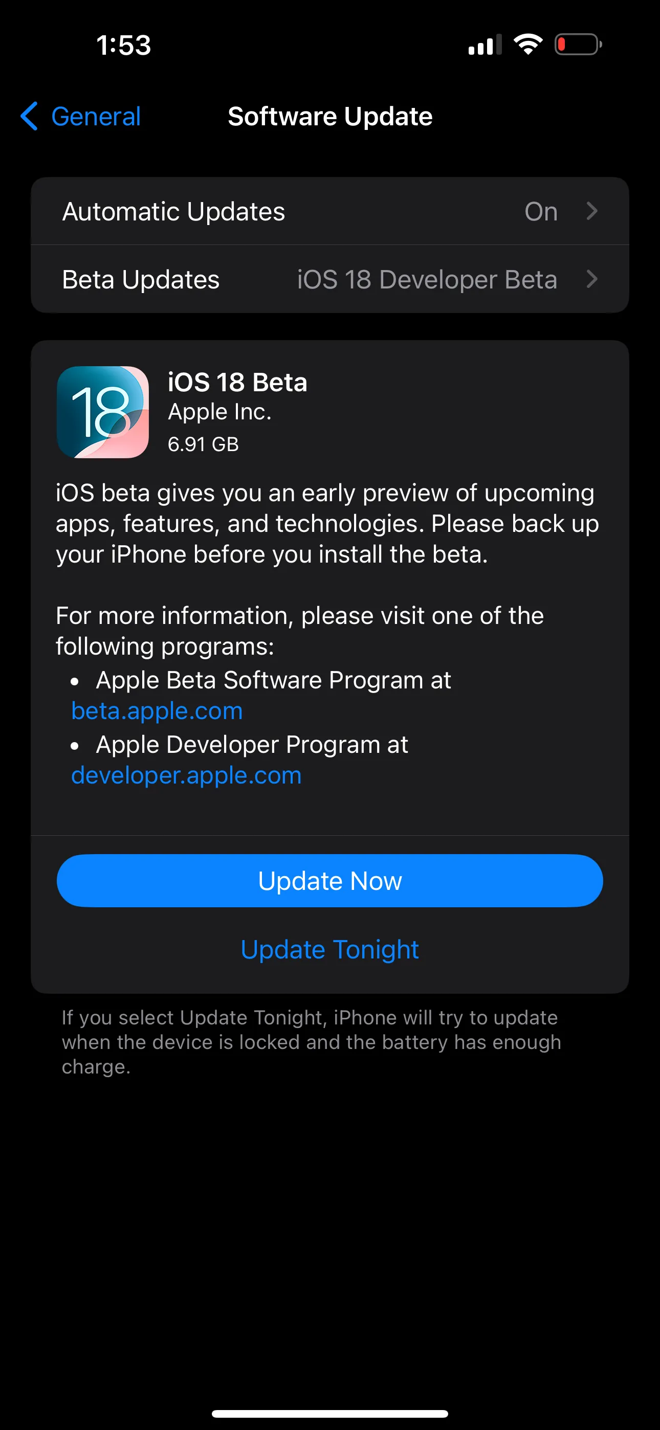 Thông báo cập nhật iOS 18 Beta trên iPhone, nhắc nhở người dùng nên cài đặt các bản vá bảo mật mới nhất