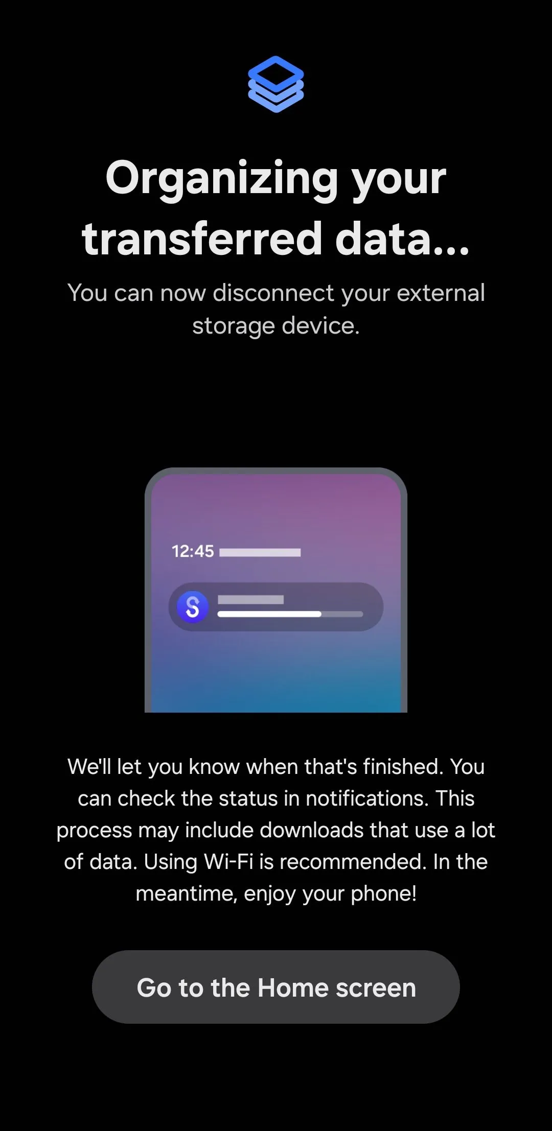 Thông báo đang tổ chức dữ liệu sau khi khôi phục Secure Folder trên điện thoại Samsung