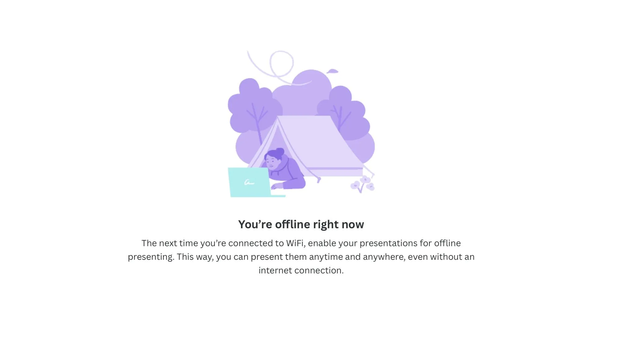 Thông báo lỗi &quot;Bạn đang ngoại tuyến&quot; của Canva khi không có kết nối internet ổn định.