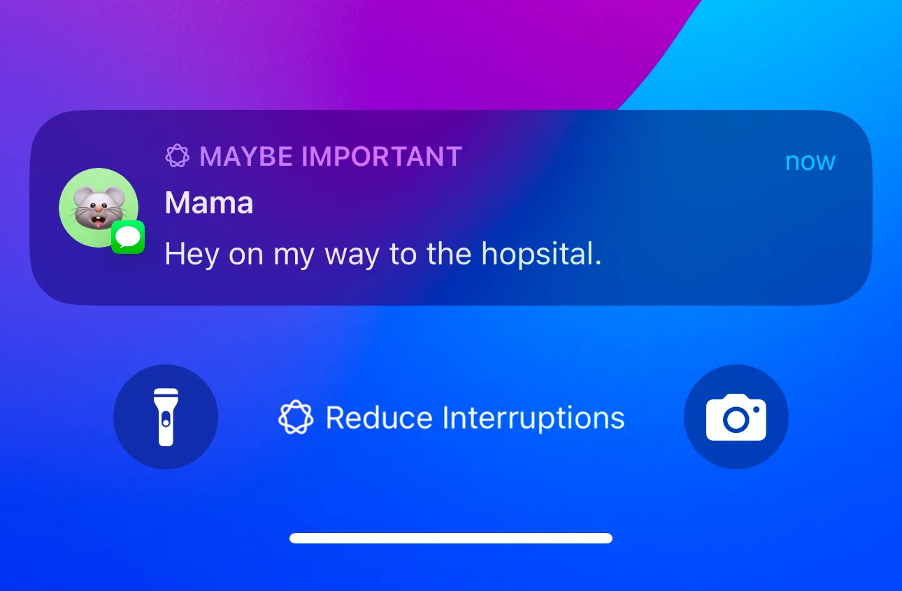 Thông báo &quot;Maybe Important&quot; hiển thị trên màn hình iPhone, minh họa việc thông báo có thể bị chậm trễ khi bật chế độ nguồn điện thấp.