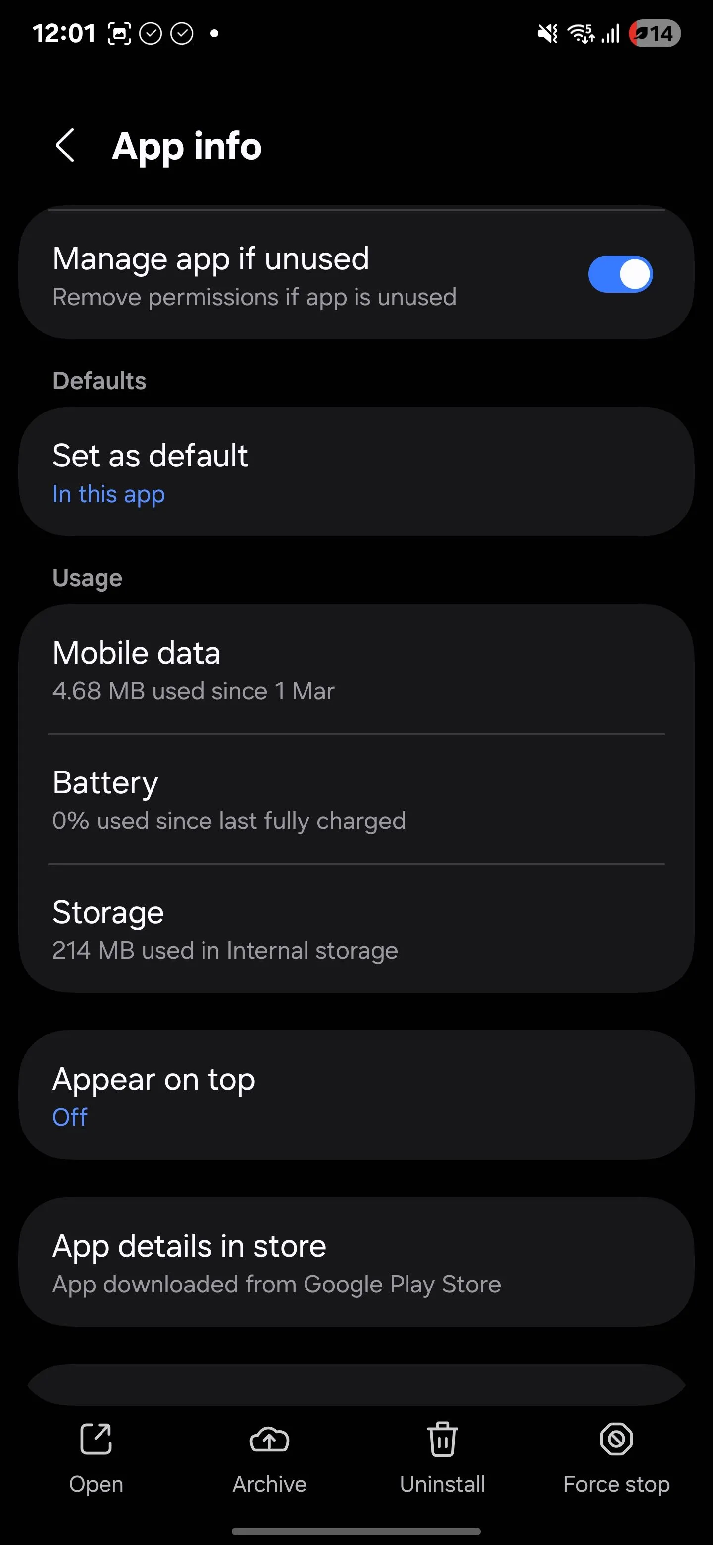Thông tin chi tiết về ứng dụng Samsung trong menu cài đặt pin