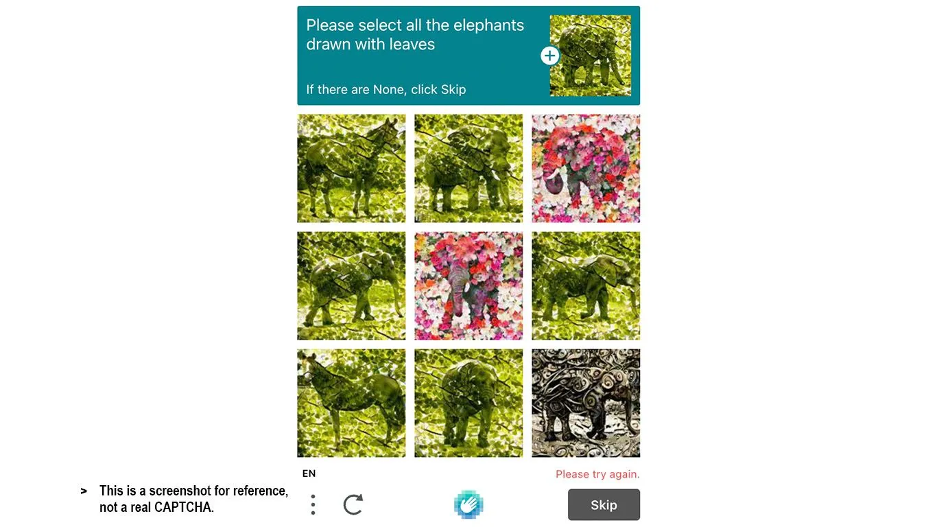Thử thách CAPTCHA độc đáo với hình ảnh voi được tạo hình từ lá