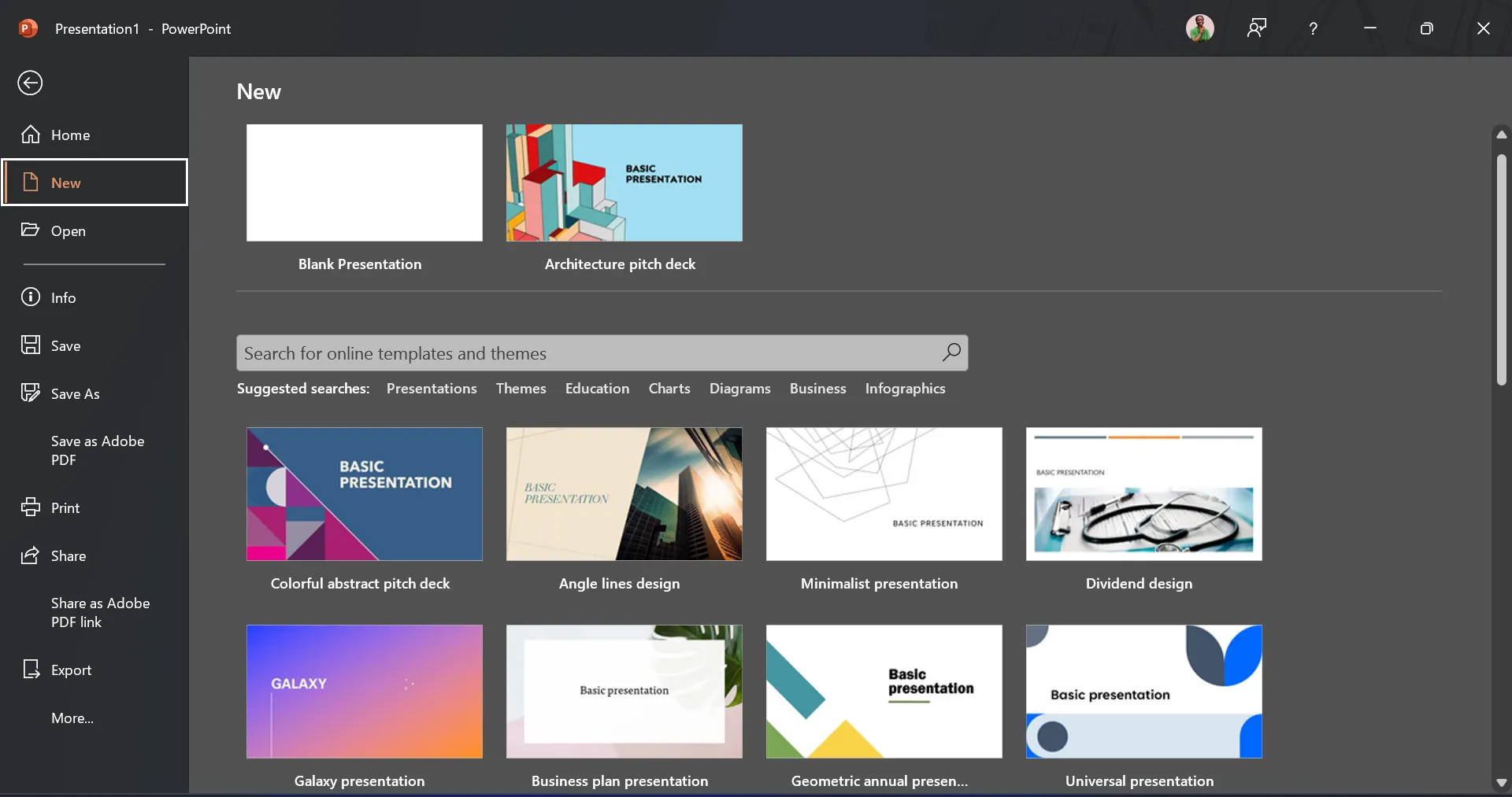 Thư viện mẫu trình chiếu đồ sộ trong ứng dụng PowerPoint trên máy tính