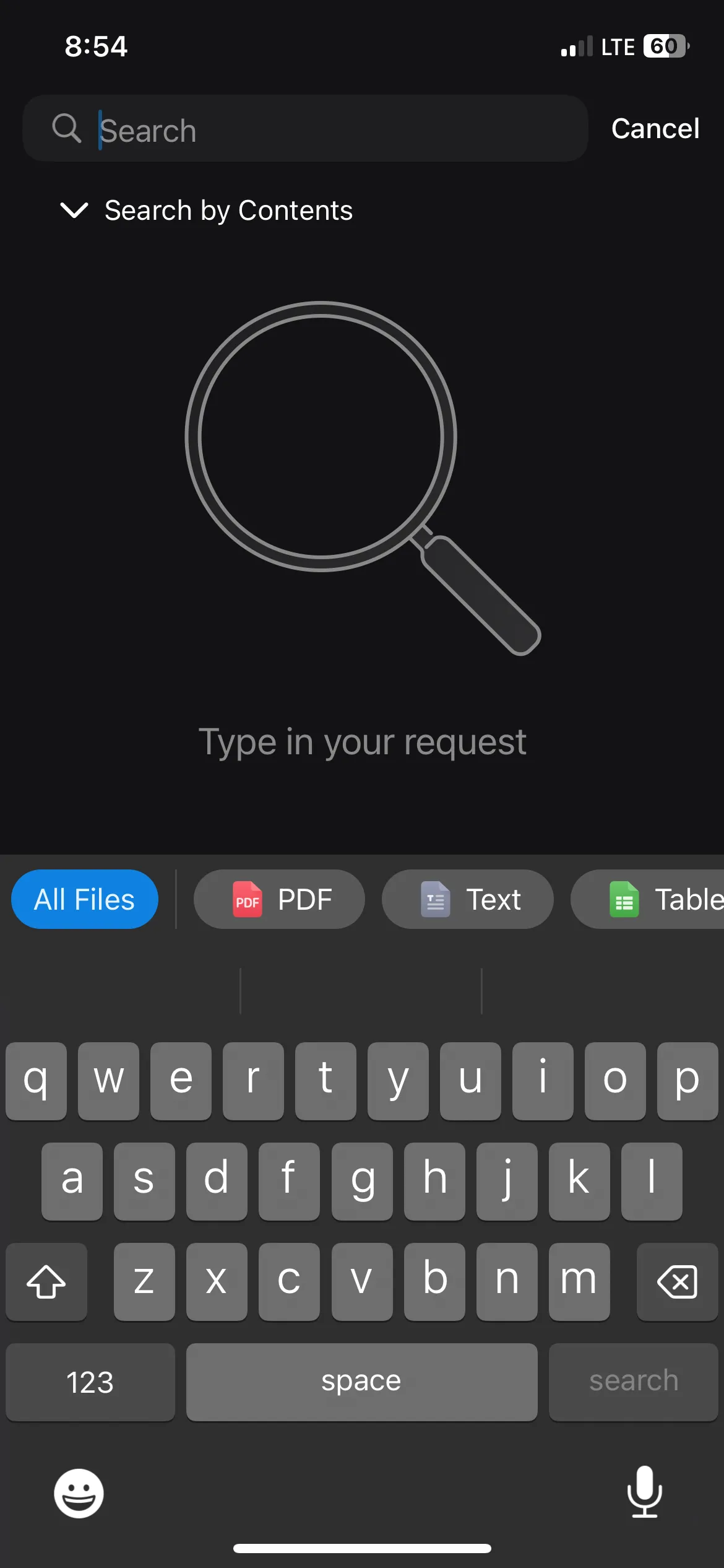 Tìm kiếm tệp theo nội dung và từ khóa trong ứng dụng Documents trên iPhone.