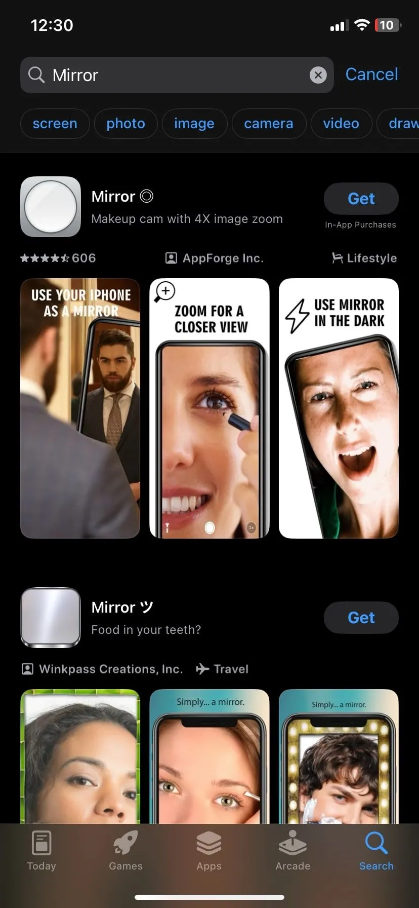 Tìm kiếm ứng dụng gương trên App Store