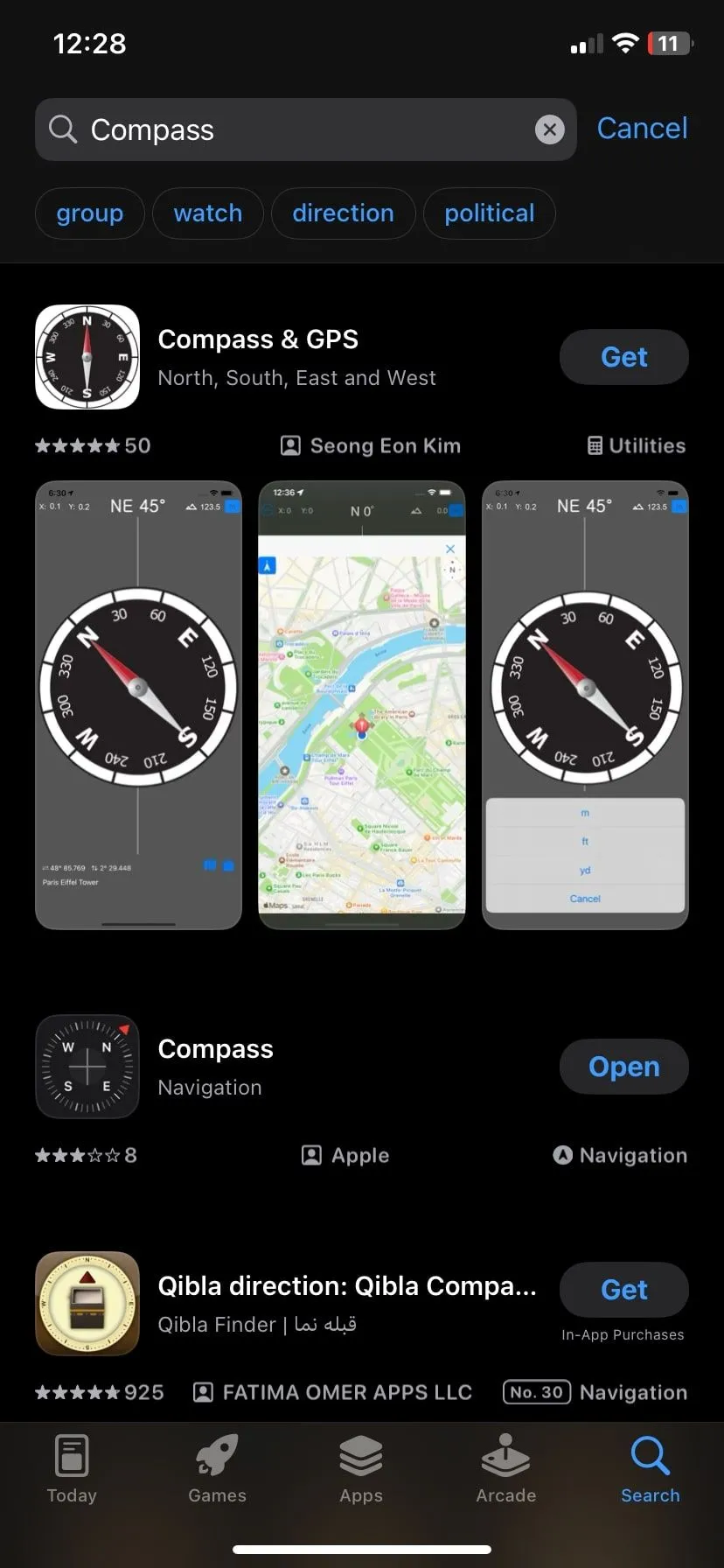 Tìm kiếm ứng dụng La bàn tích hợp trên iPhone