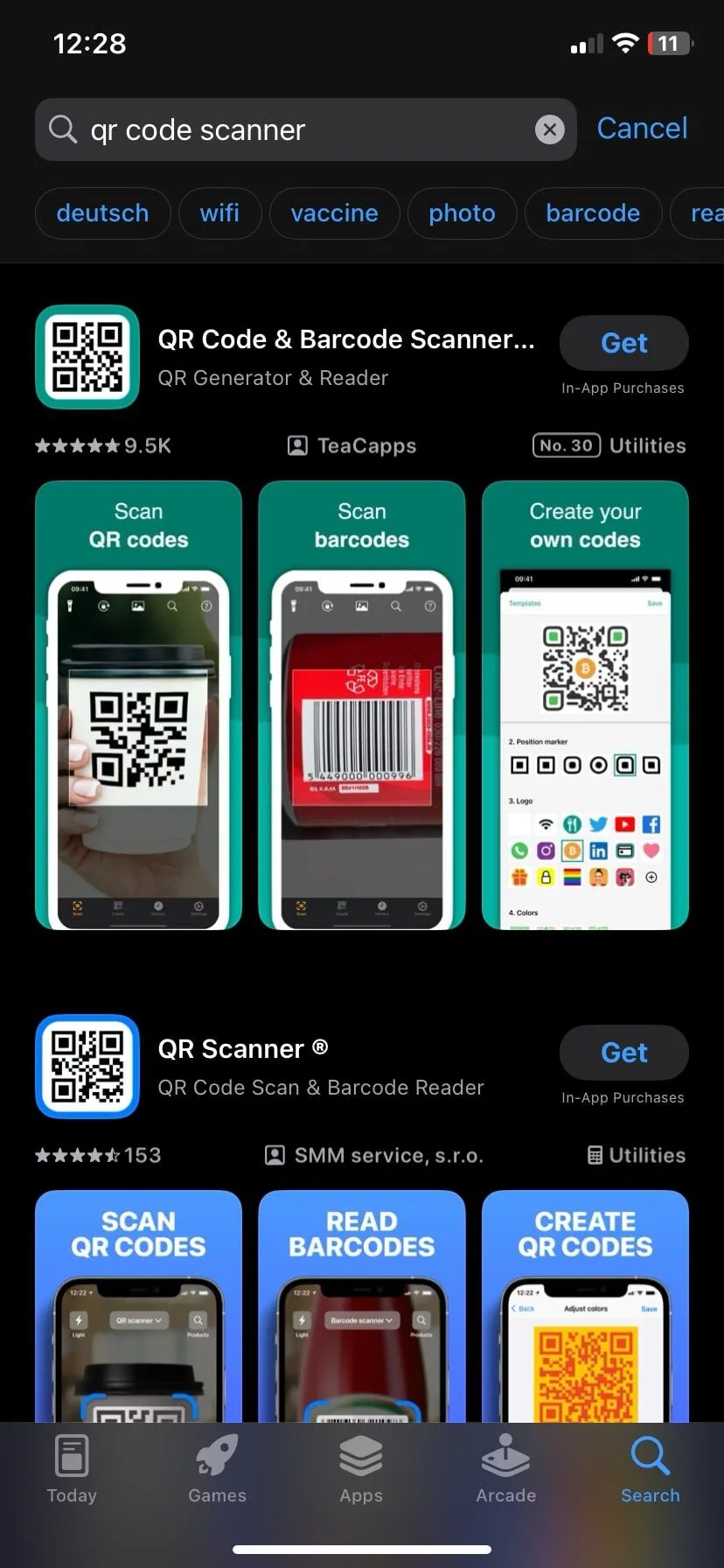 Tìm kiếm ứng dụng quét mã QR trên iPhone