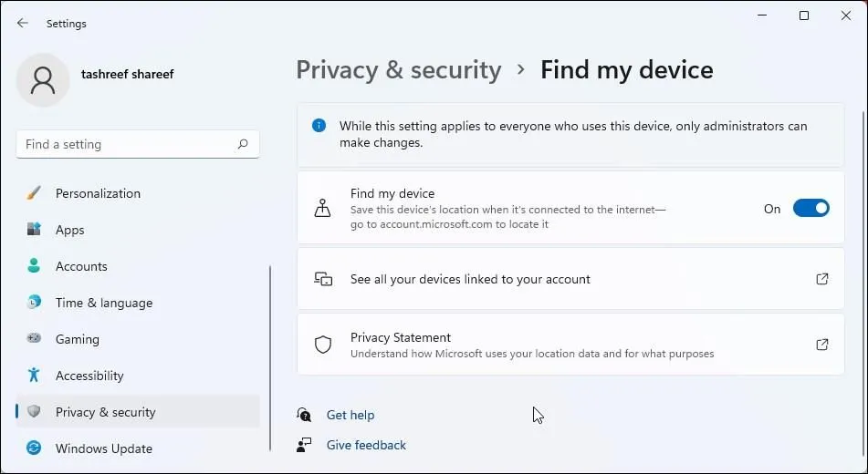 Tìm thiết bị trên Windows 11