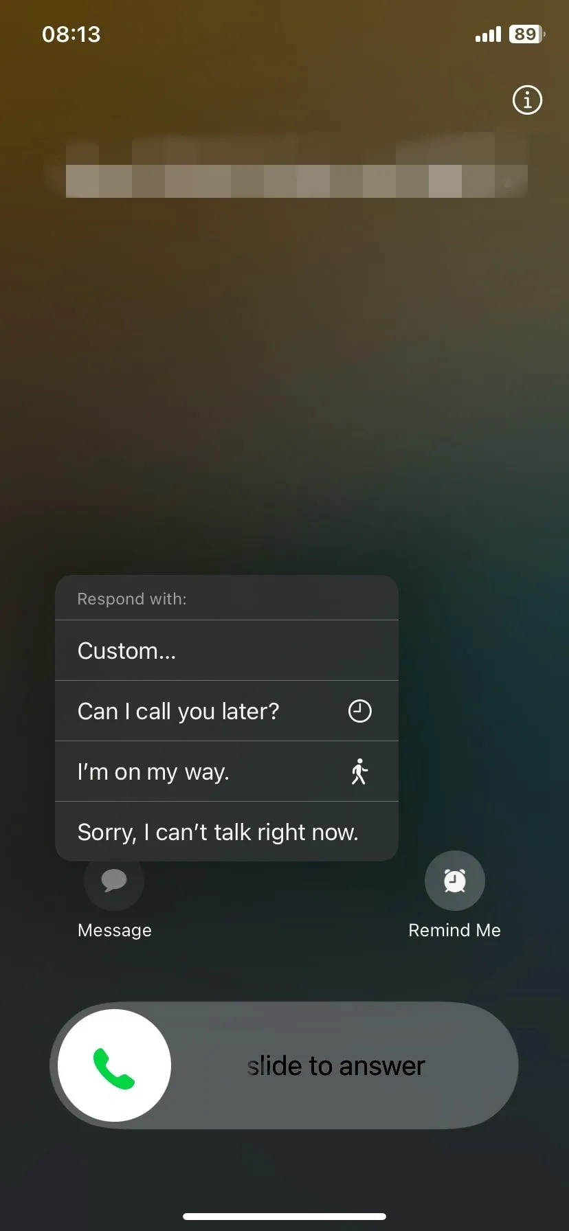 Tin nhắn trả lời nhanh trên giao diện cuộc gọi iOS