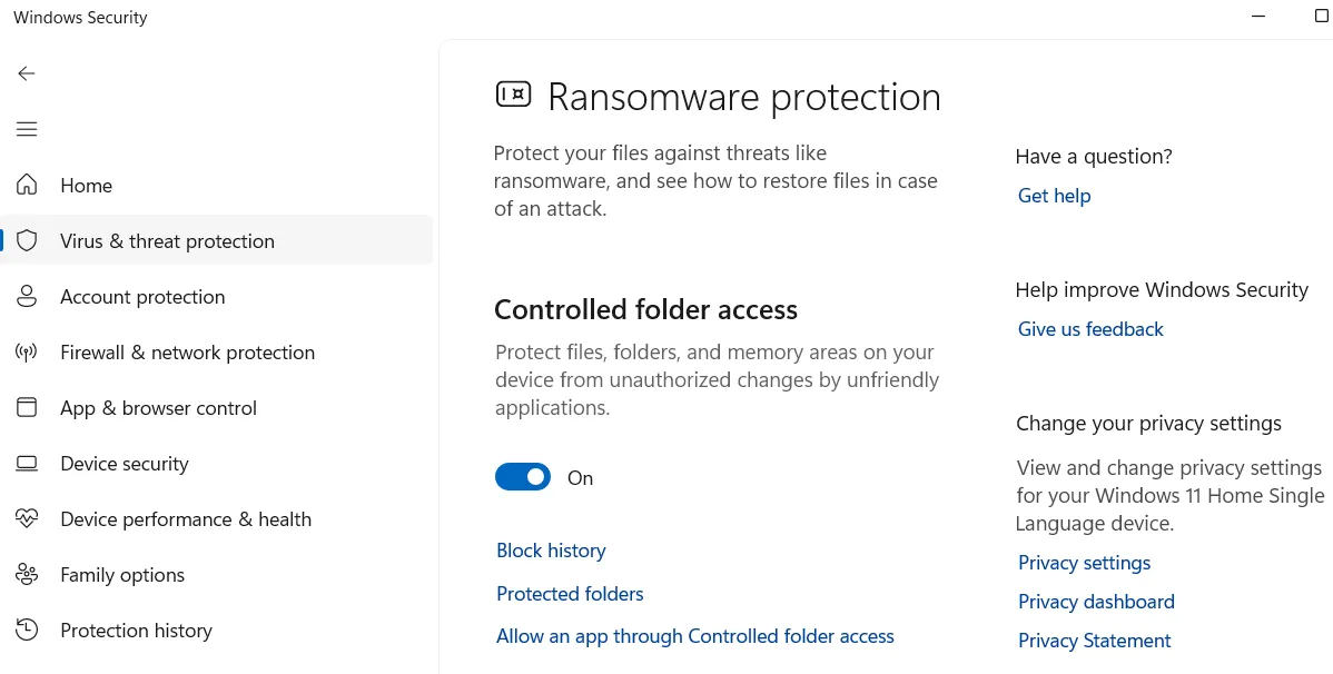 Tính năng Controlled folder access trong Windows Security