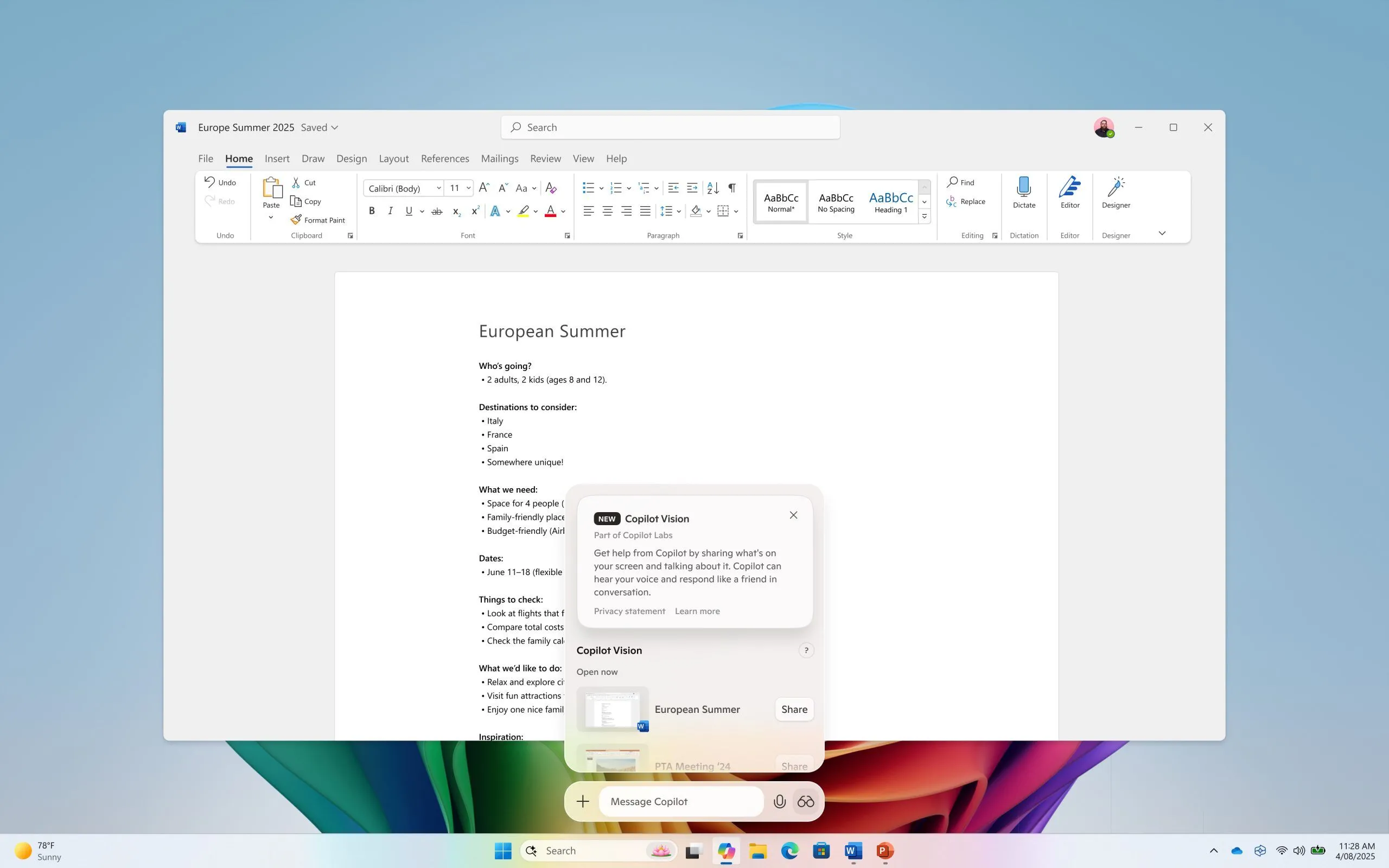 Tính năng Copilot Vision yêu cầu quyền truy cập màn hình ứng dụng trên Windows