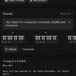 Tính năng cuộn tự động trên Ultimate Guitar cho bài hát My Tears Ricochet của Taylor Swift