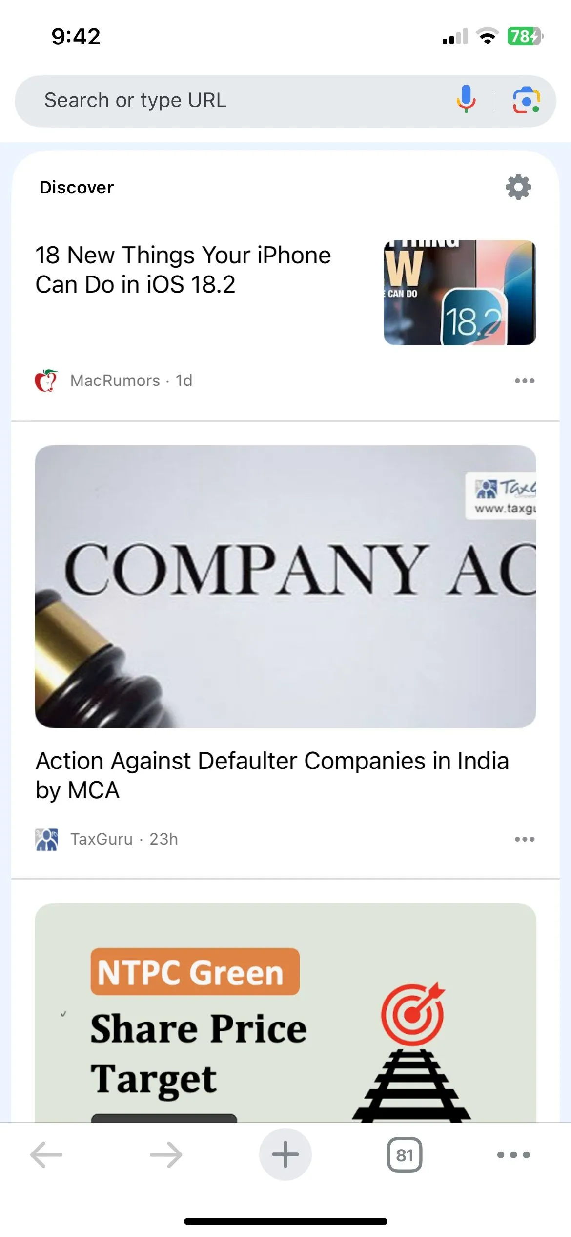 Tính năng Google Discover hiển thị tin tức và nội dung cá nhân hóa trên Chrome cho iOS
