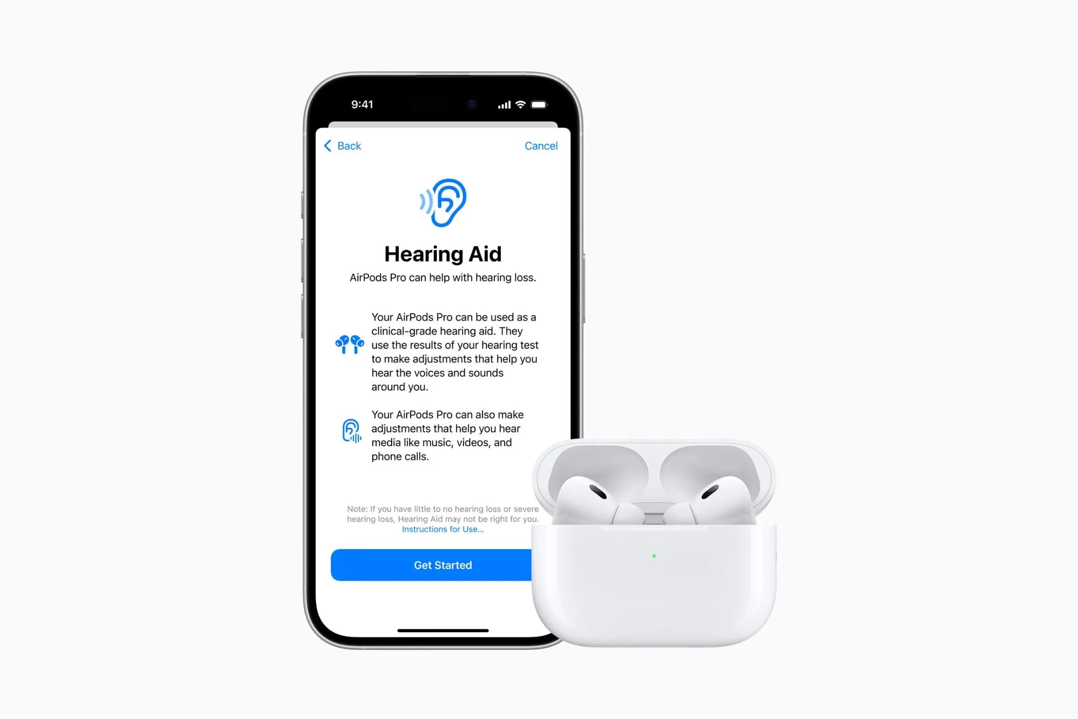 Tính năng hỗ trợ thính giác của AirPods Pro 2 hiển thị trên màn hình iPhone.