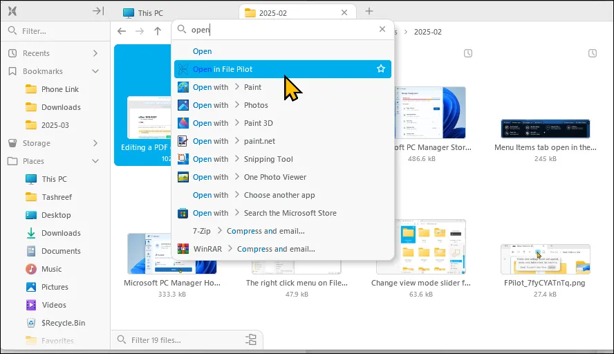 Tính năng tìm kiếm lệnh nhanh trên menu ngữ cảnh của File Pilot
