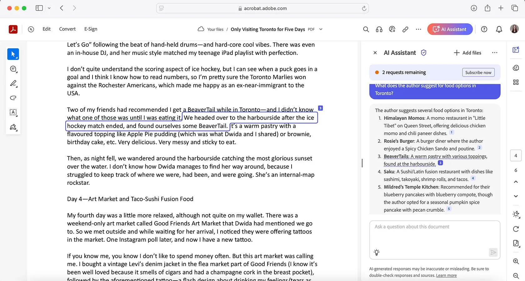 Tính năng trích dẫn nguồn rõ ràng của Adobe Acrobat AI Assistant trong kết quả tóm tắt