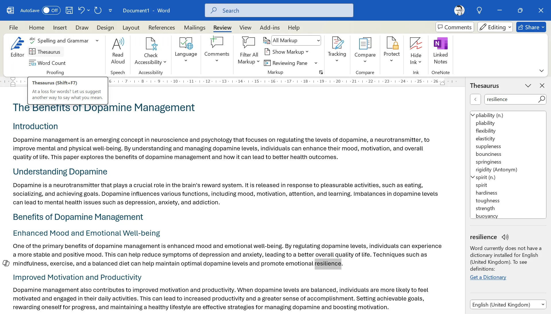 Tính năng từ điển đồng nghĩa (Thesaurus) trong Microsoft Office giúp mở rộng vốn từ vựng