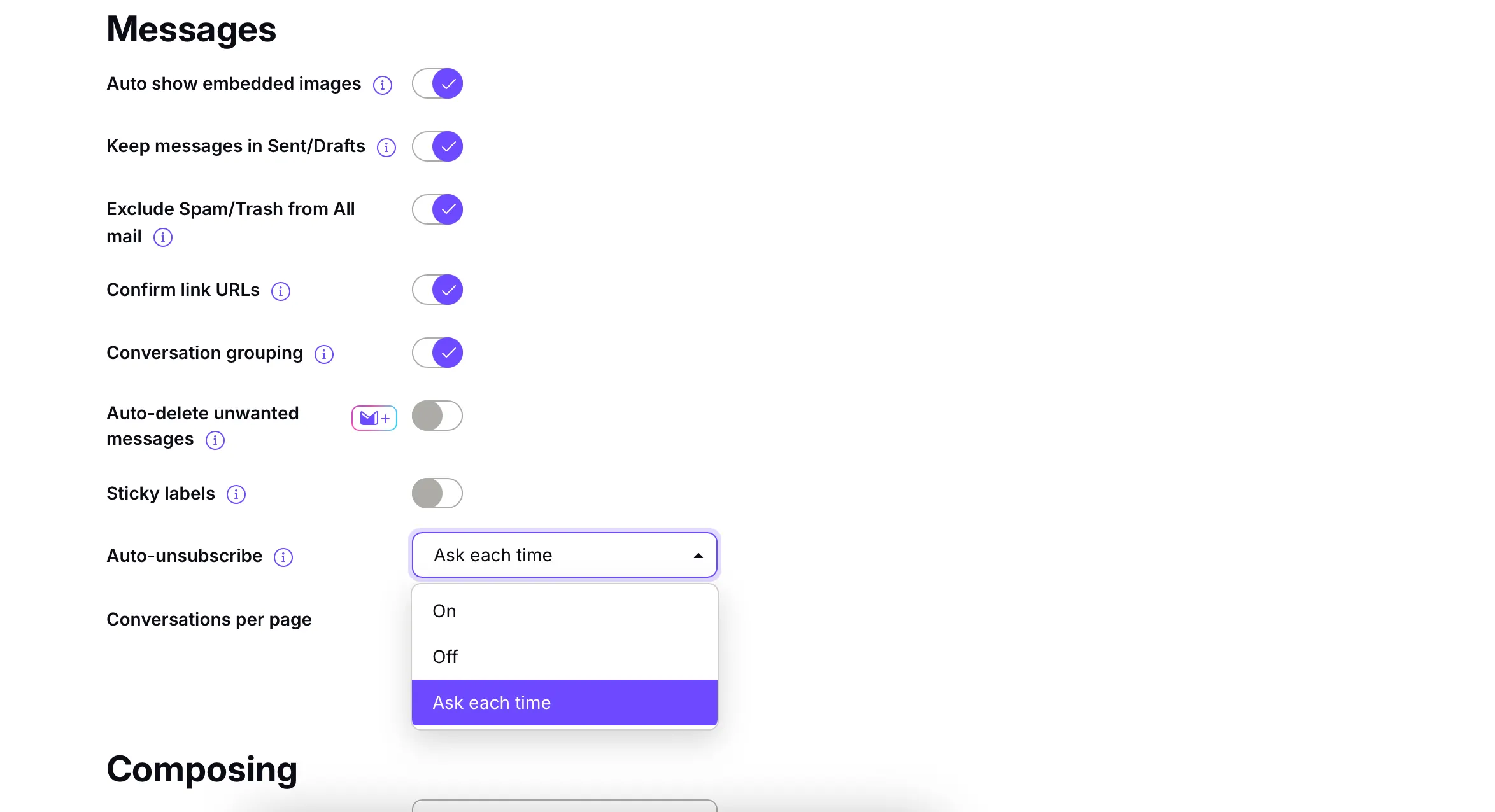 Tính năng tự động hủy đăng ký từ danh sách gửi thư trong Proton Mail