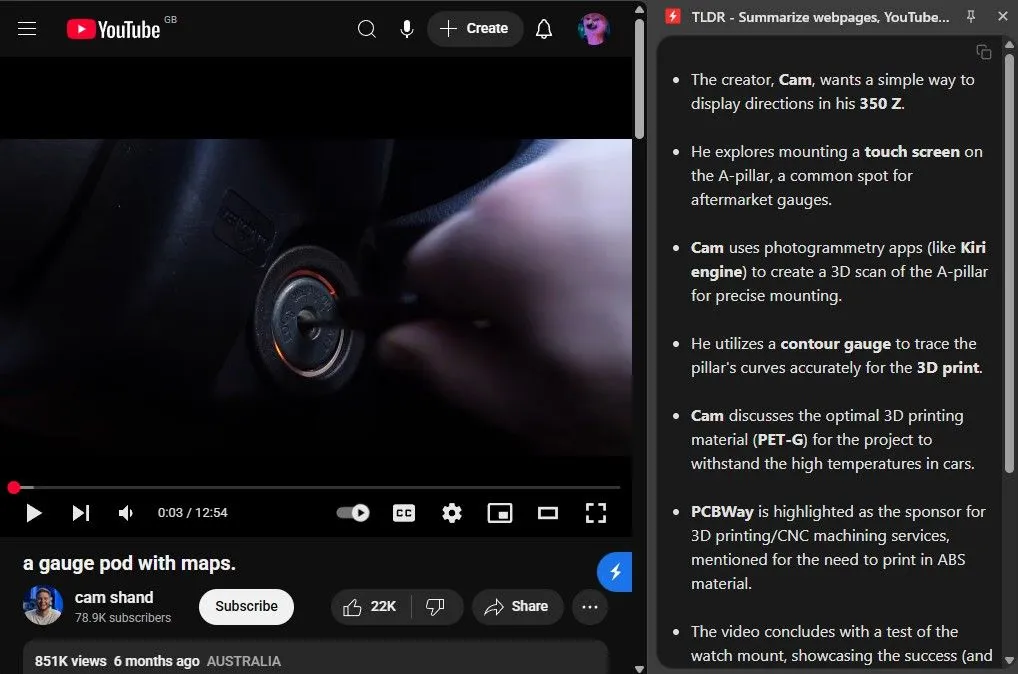 Tóm tắt video YouTube bằng TLDR với ví dụ về hệ thống định vị xe hơi tự chế