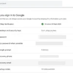 Trang cài đặt bảo mật tài khoản Google, mục email và số điện thoại khôi phục