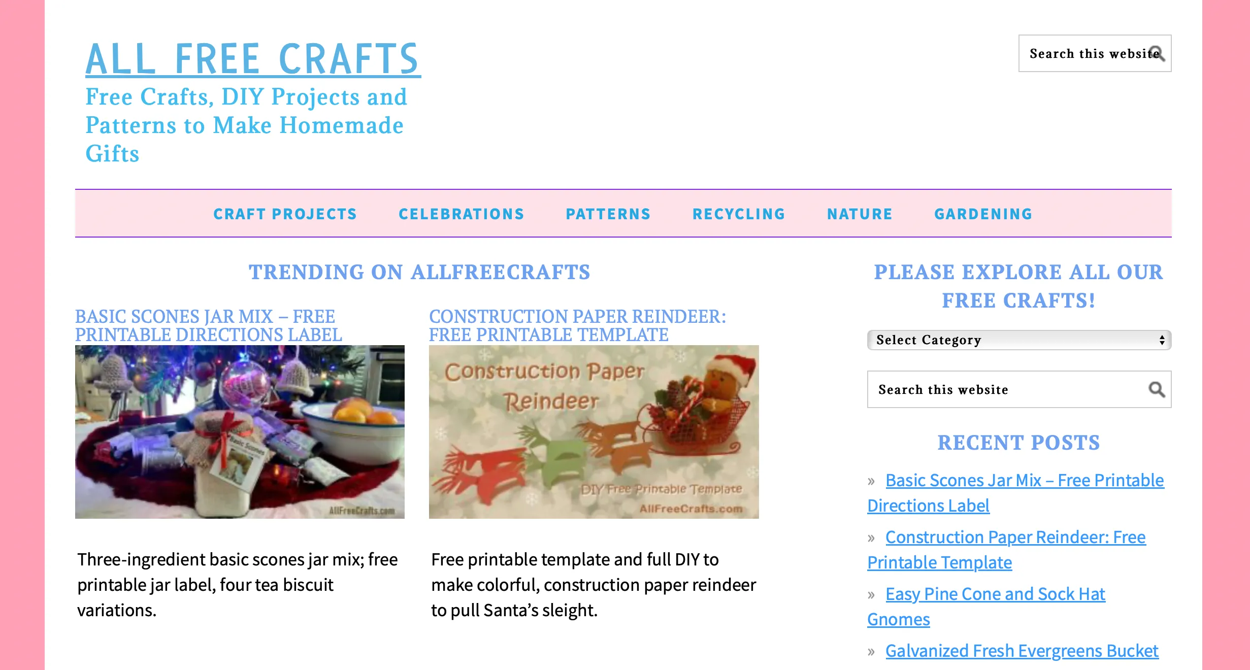 Trang chủ All Free Crafts với các ý tưởng thủ công đa dạng như hũ scone tự làm và tuần lộc giấy tái chế