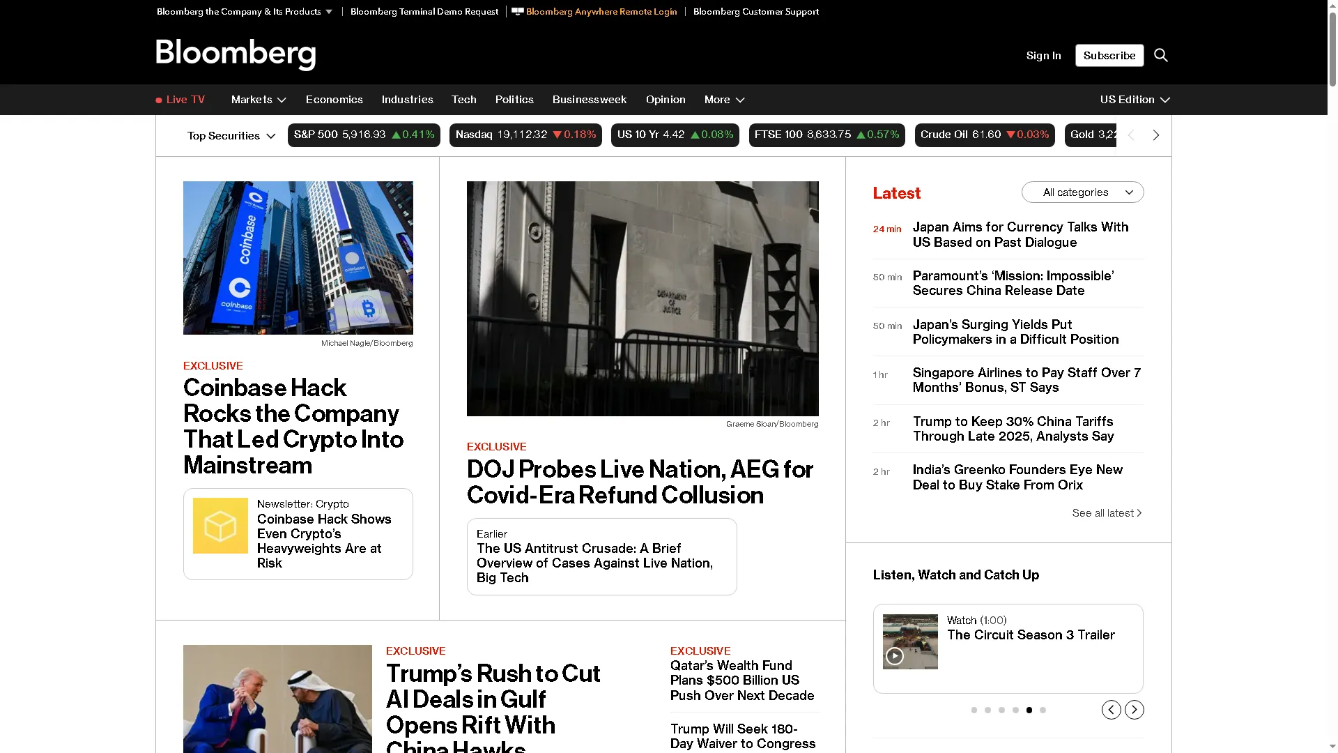 Trang chủ Bloomberg, nhà cung cấp tin tức và dịch vụ tài chính.