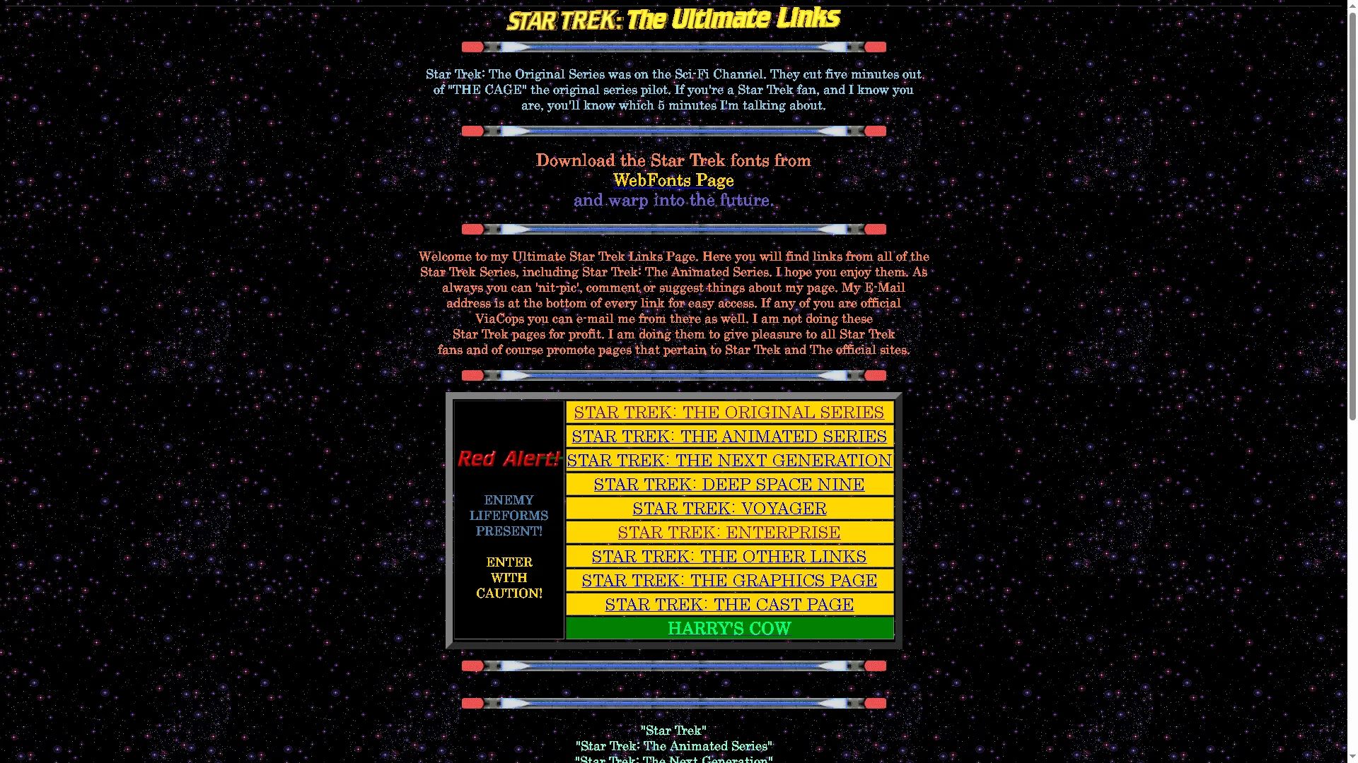 Trang chủ website DrgnSlyr's Star Trek: The Ultimate Links.