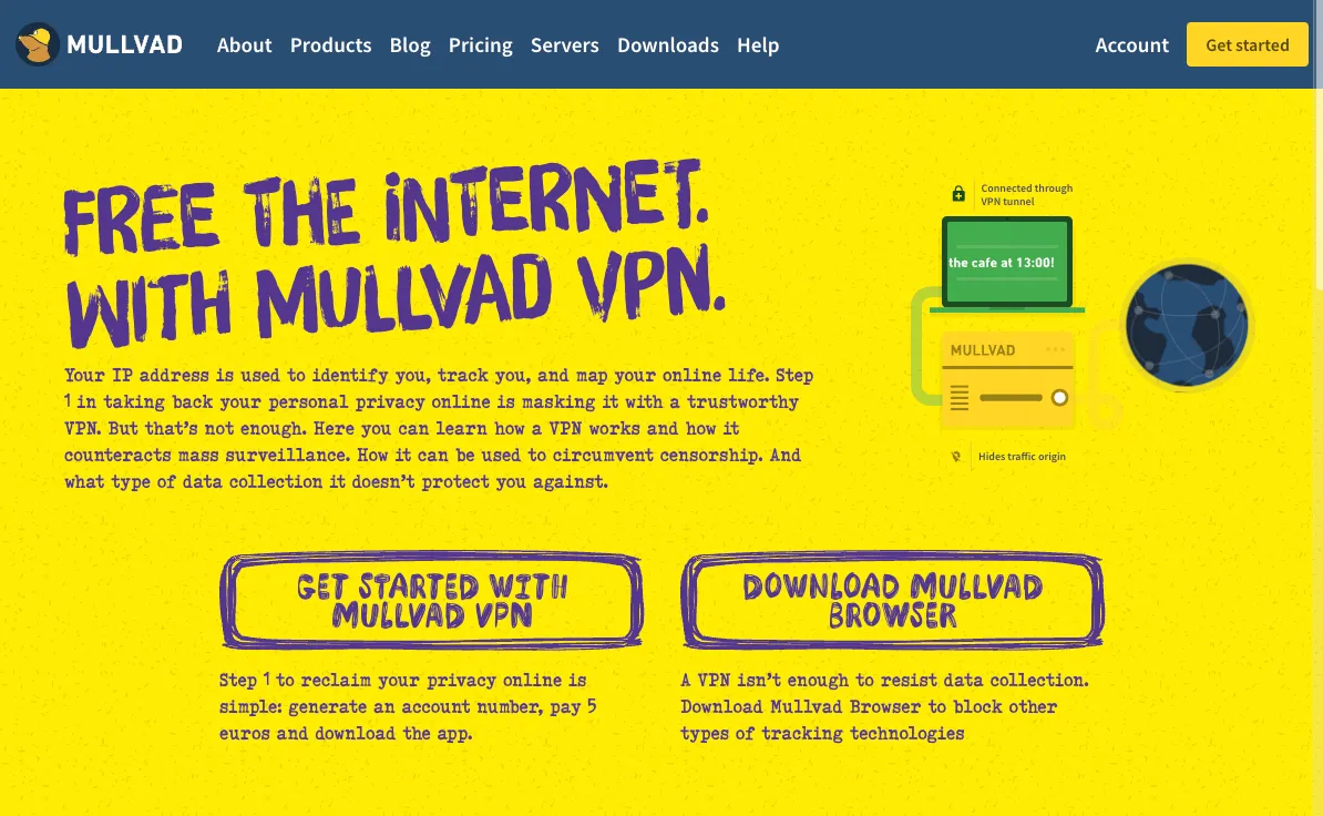 Trang chủ website Mullvad VPN nhấn mạnh cam kết bảo mật và quyền riêng tư tuyệt đối