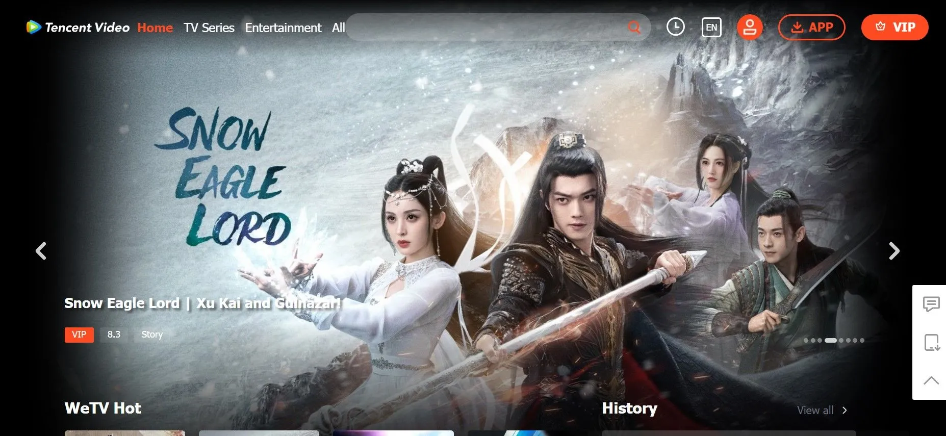 Trang chủ WeTV VIP hiển thị các bộ phim và chương trình truyền hình nổi bật