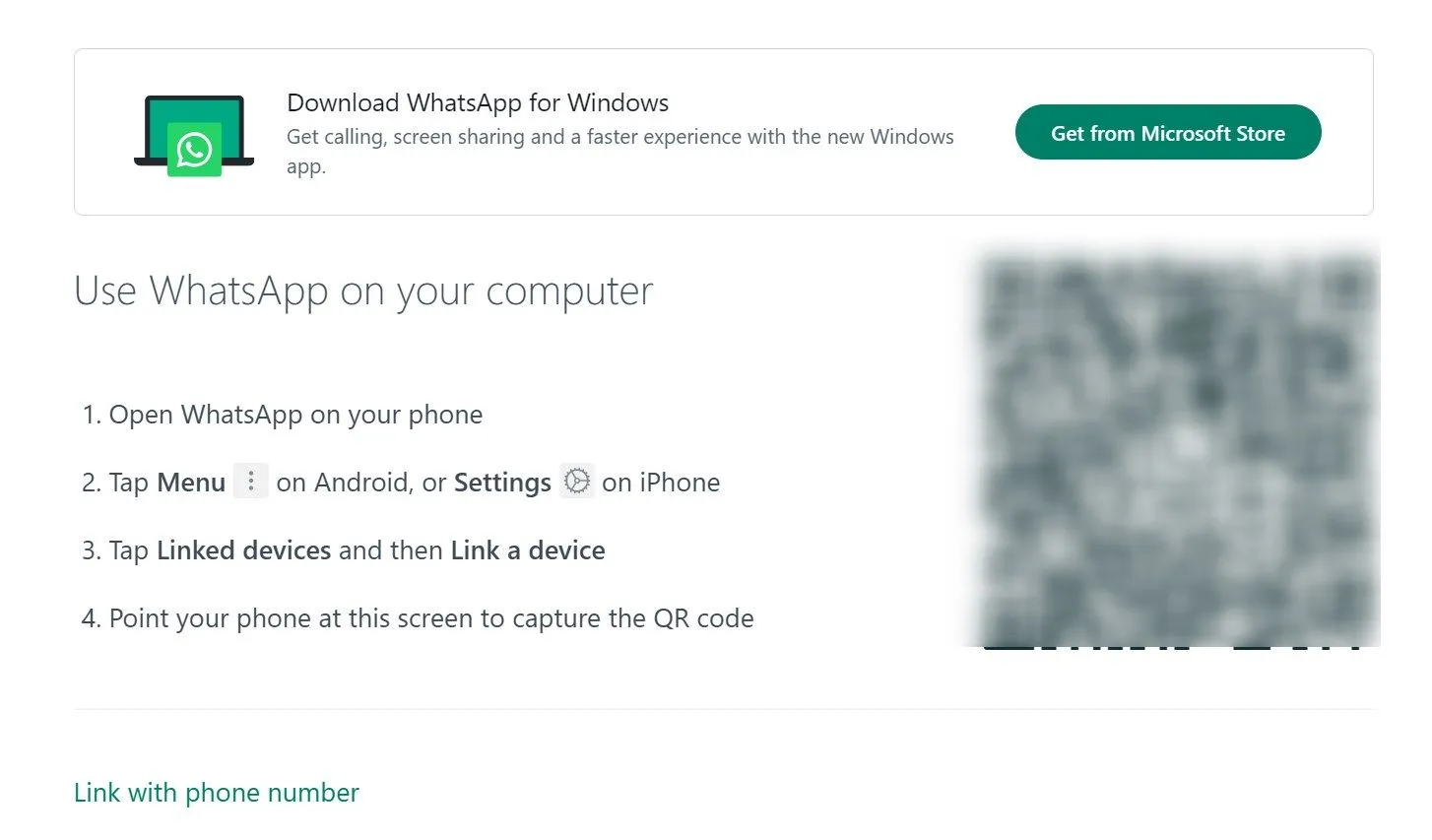 Trang đăng nhập WhatsApp Web với mã QR, biểu tượng WhatsApp trên màn hình máy tính, hướng dẫn quét mã để kết nối.