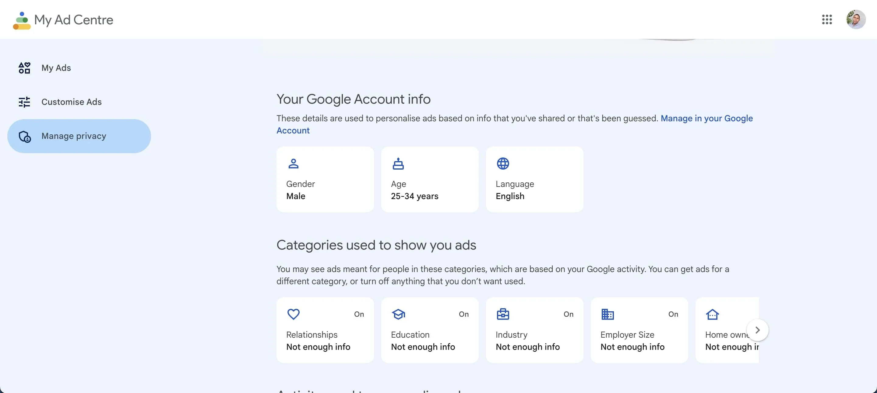 Trang trung tâm quảng cáo Google về quyền riêng tư