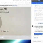 Trang web ASUS hiển thị chatbot hỗ trợ AI ở thanh bên cùng laptop Zenbook A14, minh họa sự phổ biến của chatbot AI trong hỗ trợ khách hàng.