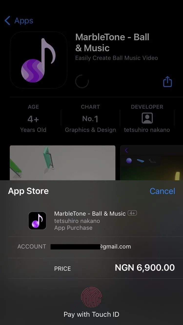 Trang xác nhận thanh toán trên App Store, yêu cầu xác thực bằng Face ID hoặc Touch ID