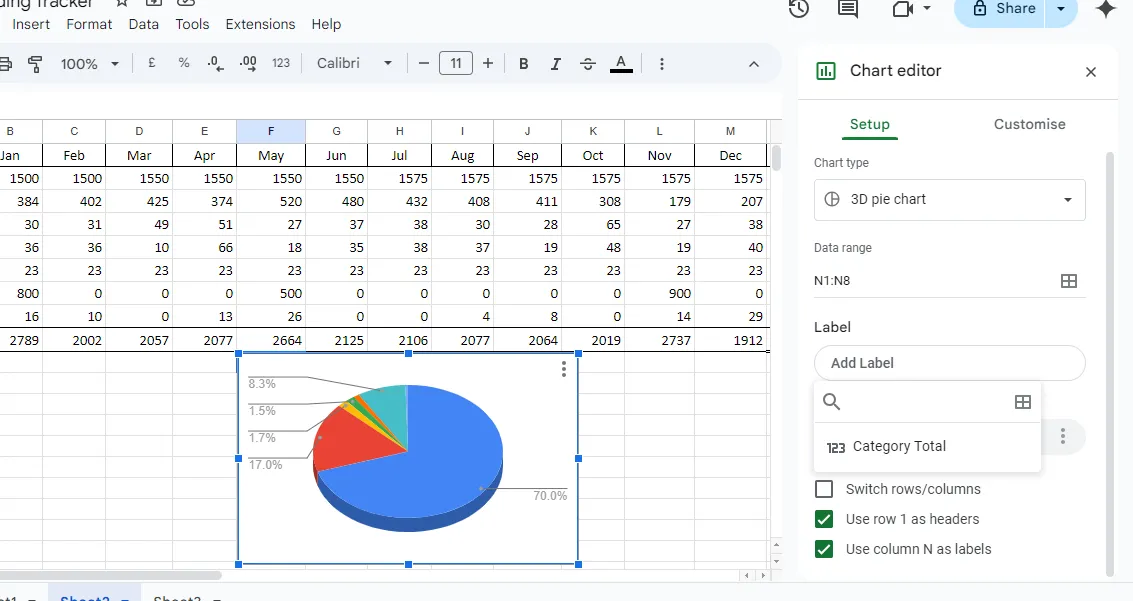 Trình chỉnh sửa biểu đồ trong Google Sheets, giúp trực quan hóa dữ liệu và chia sẻ kết quả dễ dàng với nhóm.