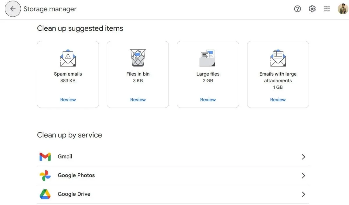Trình quản lý bộ nhớ của Google Drive với các gợi ý dọn dẹp dung lượng