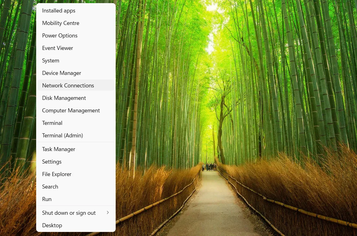 Truy cập Kết nối mạng nhanh chóng qua menu Win + X trên Windows