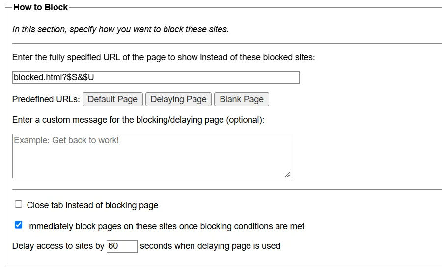 Tùy chỉnh cách chặn trang web trong LeechBlock NG để tối ưu hiệu quả tập trung.