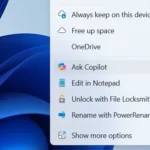 Tùy chọn "Ask Copilot" trong menu ngữ cảnh của File Explorer trên Windows