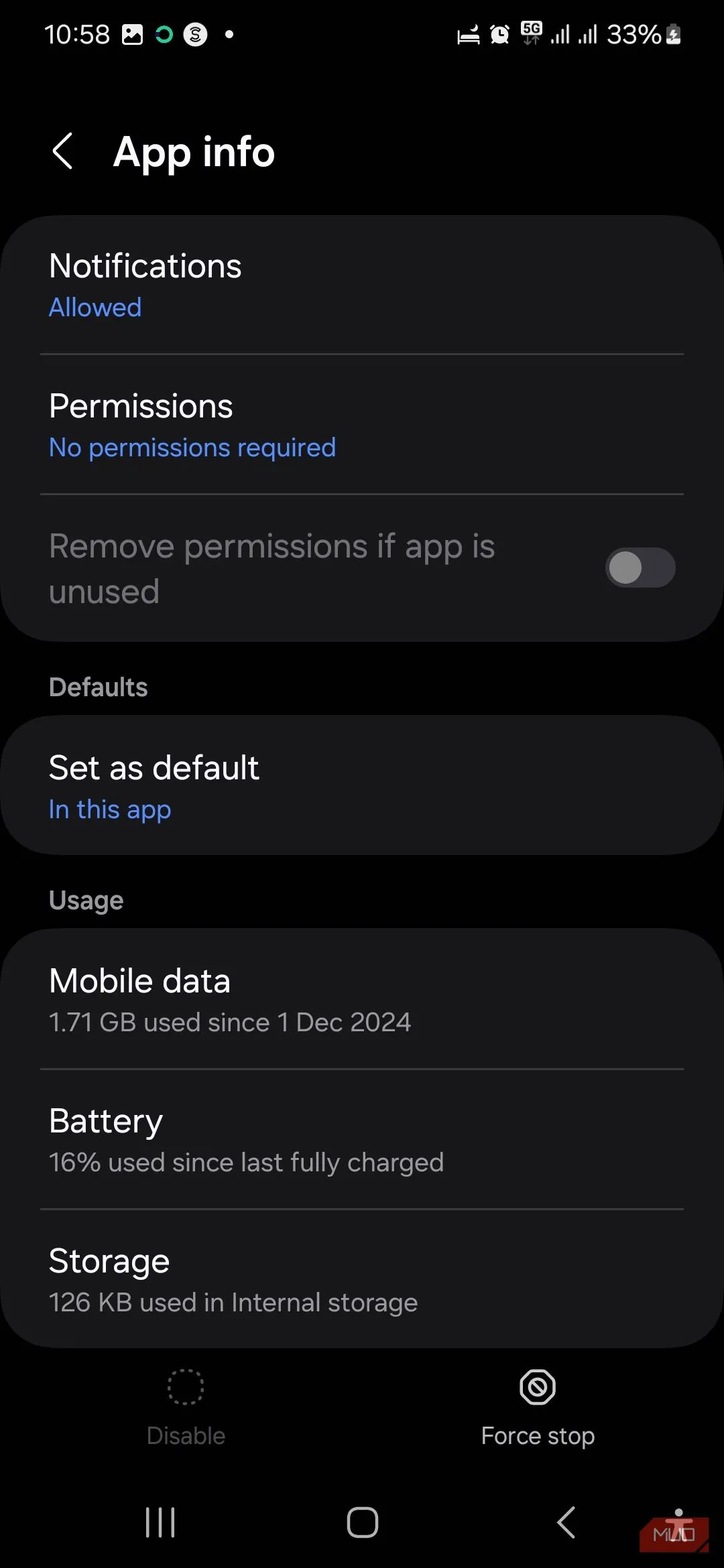Tùy chọn Bộ nhớ (Storage) cho USBSettings, nơi bạn có thể xóa bộ nhớ đệm