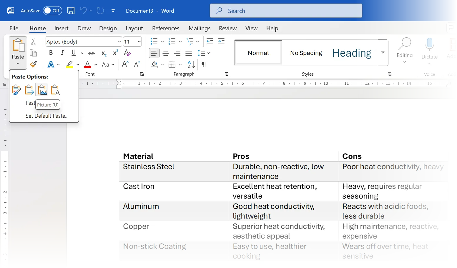 Tùy chọn dán nội dung đã sao chép dưới dạng hình ảnh trong Microsoft Word