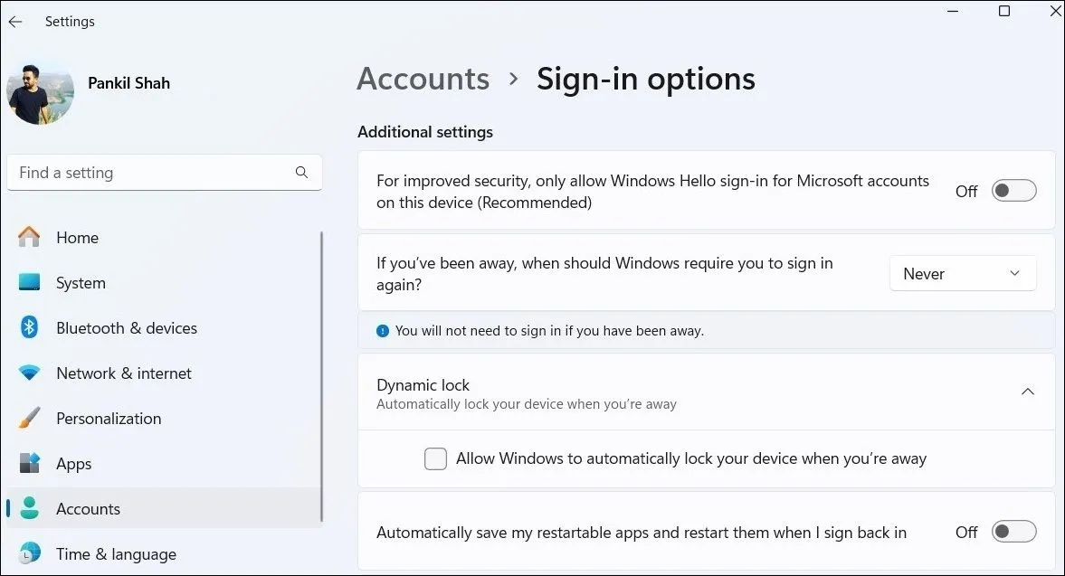 Tùy chọn đăng nhập trong ứng dụng Cài đặt Windows 11