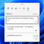 Tùy chọn ghim mục trong Lịch sử Clipboard của Windows 11, giúp người dùng lưu trữ nhanh các đoạn văn bản hay hình ảnh thường dùng.